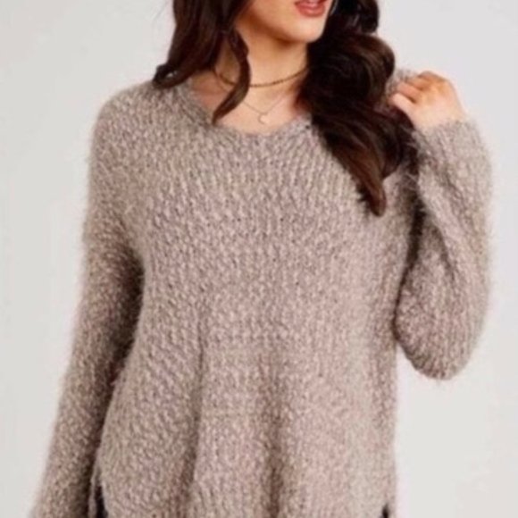 Altar'd State Sweaters - Altar'd State Lovely Lash Super Soft Fuzzy Taupe Gray Pullover Sweater Sz S/M